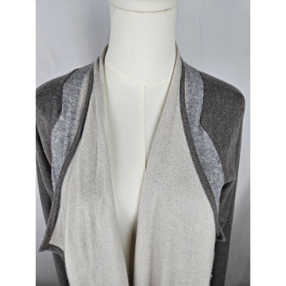 Kinross Cashmere Open Front Long Cardigan Sweater Large Gray & Beige - Picture 2 of 8